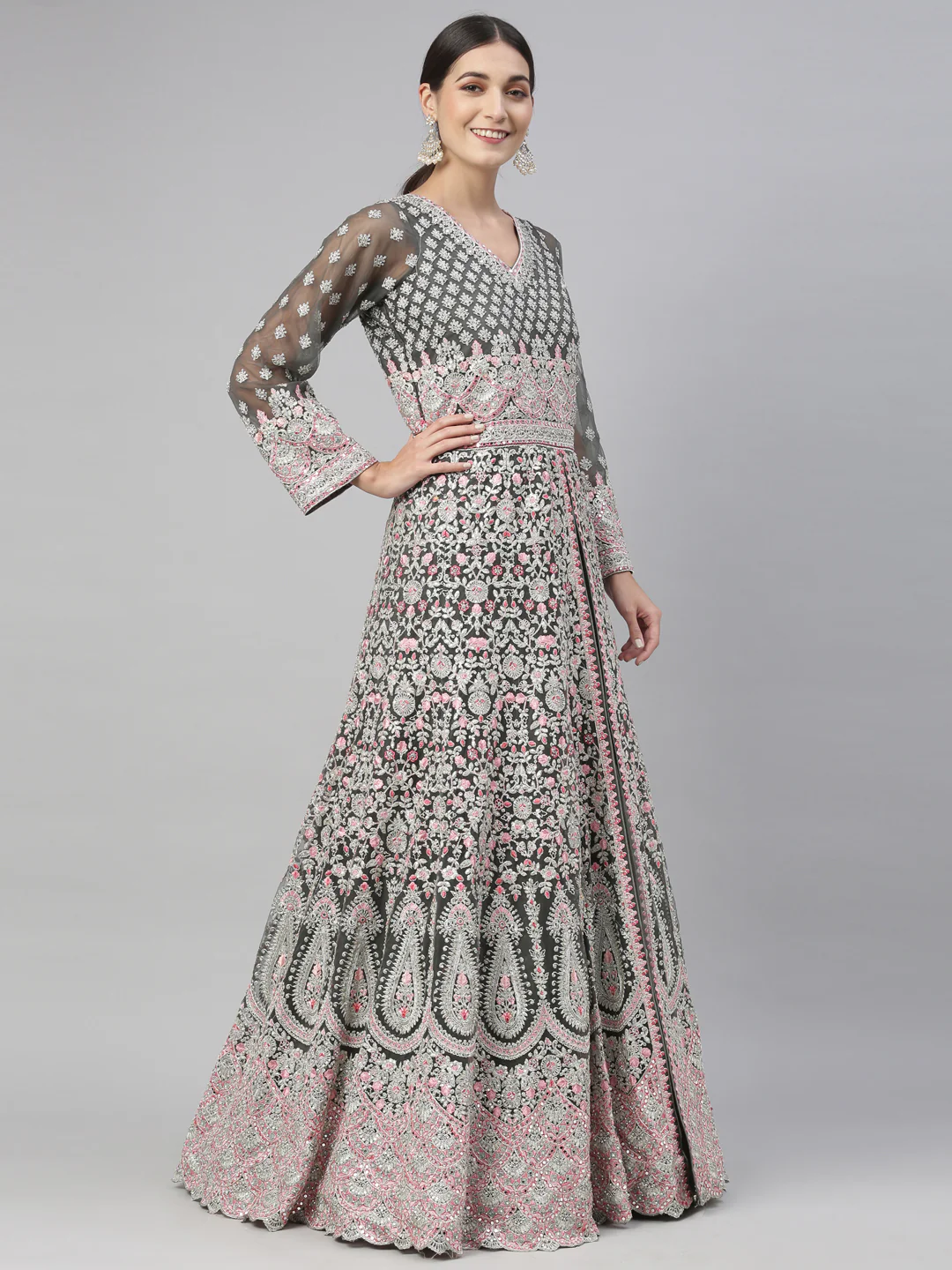 Neerus Green Color Nett Fabric Gown - Image 28