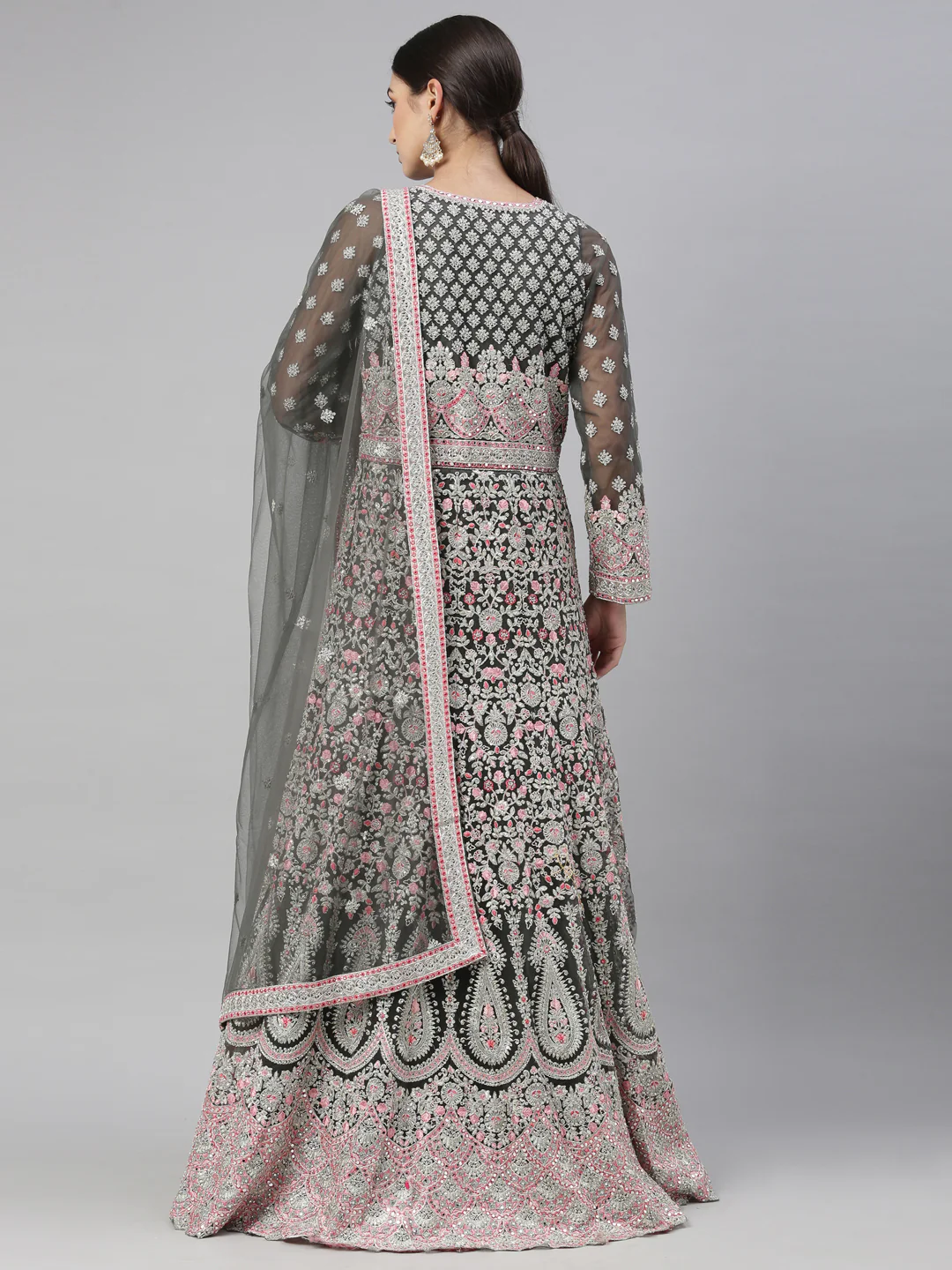 Neerus Green Color Nett Fabric Gown - Image 9