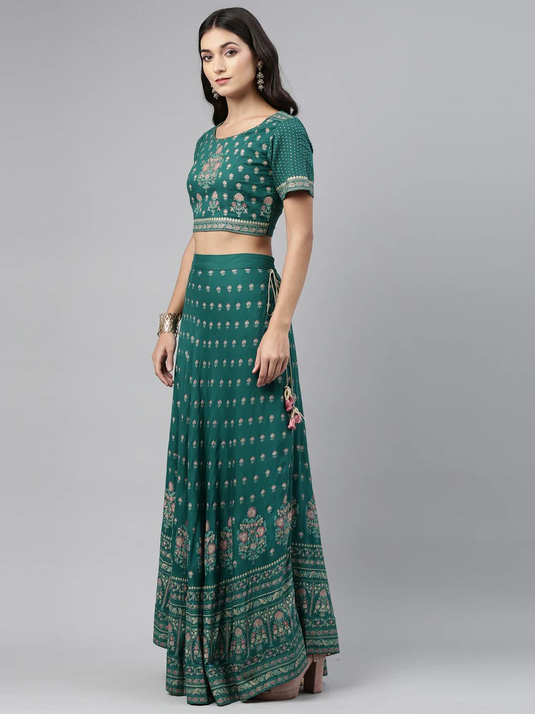 Neerus Green Color Rayon Fabric Crop-Top - Image 2