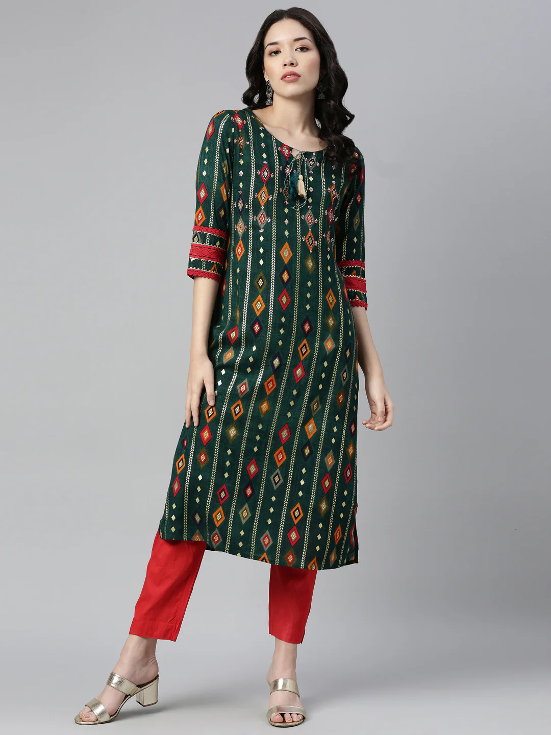 Neerus Green Color Rayon Fabric Kurta - Image 5