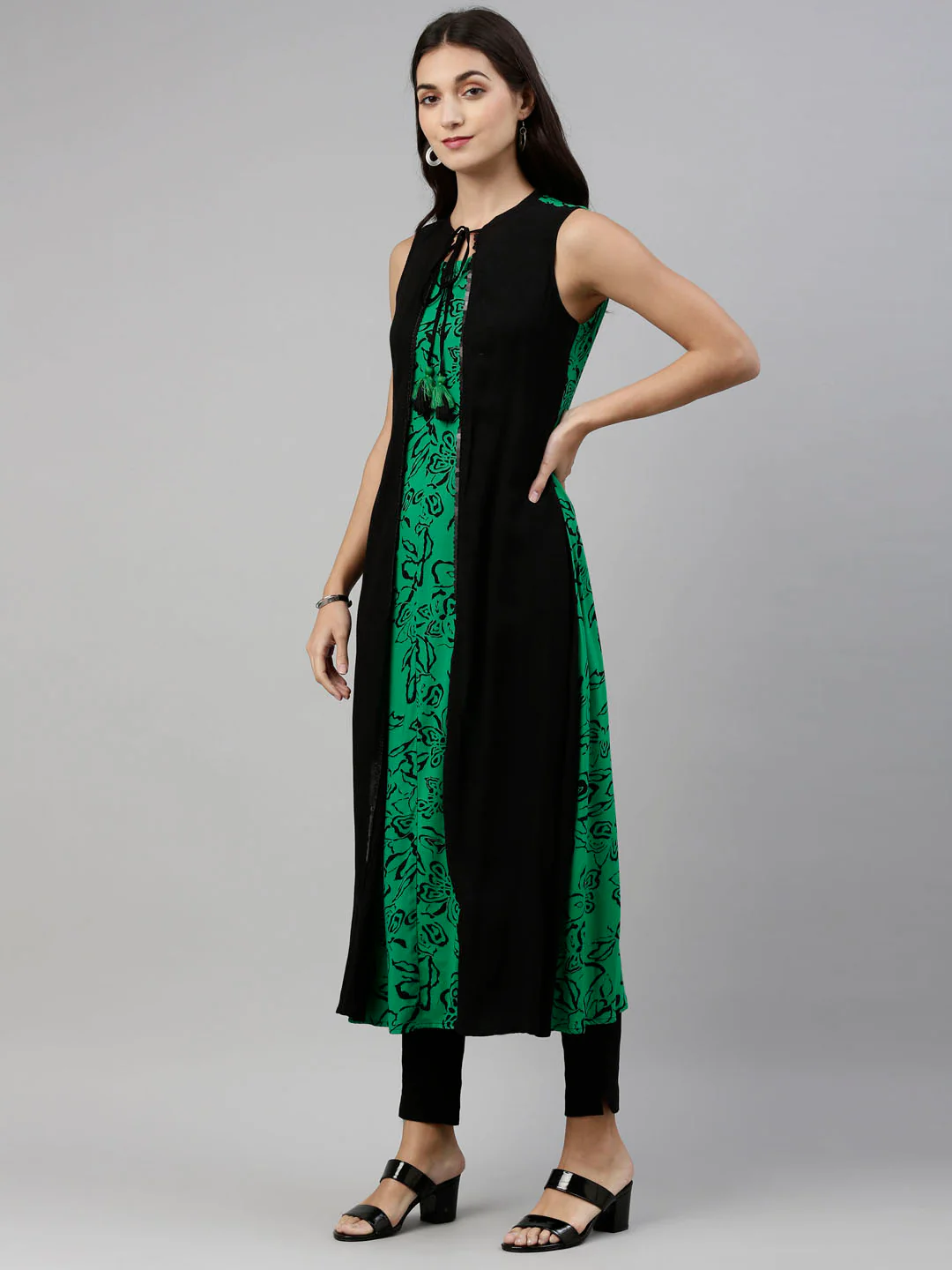 Neerus Green Color Rayon Fabric Overcoat - Image 3