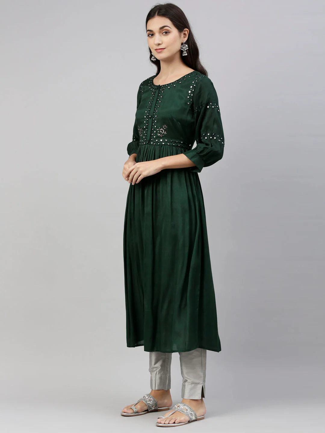 Neerus Green Color Santoon Fabric Tunic - Image 4