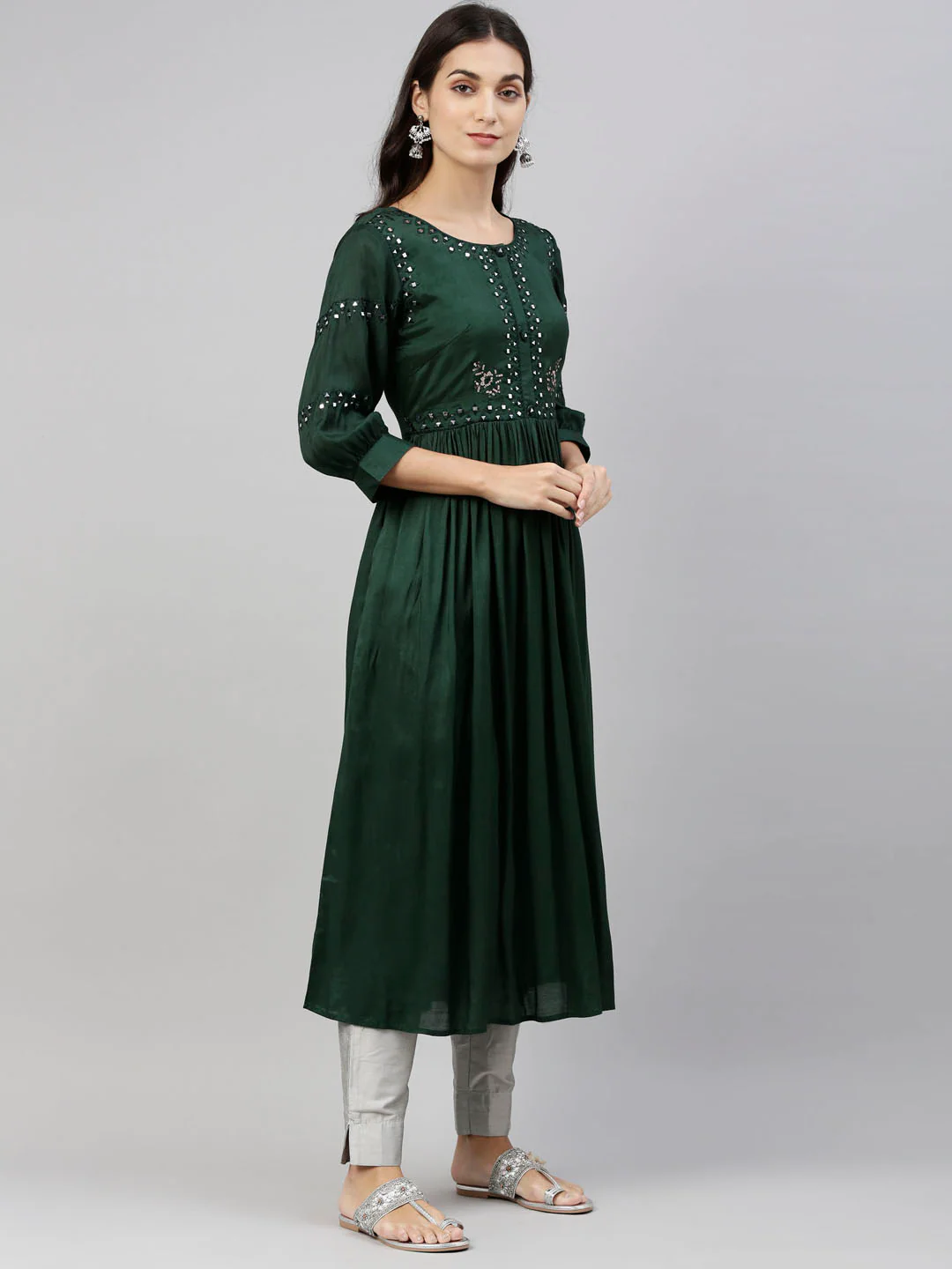 Neerus Green Color Santoon Fabric Tunic - Image 5