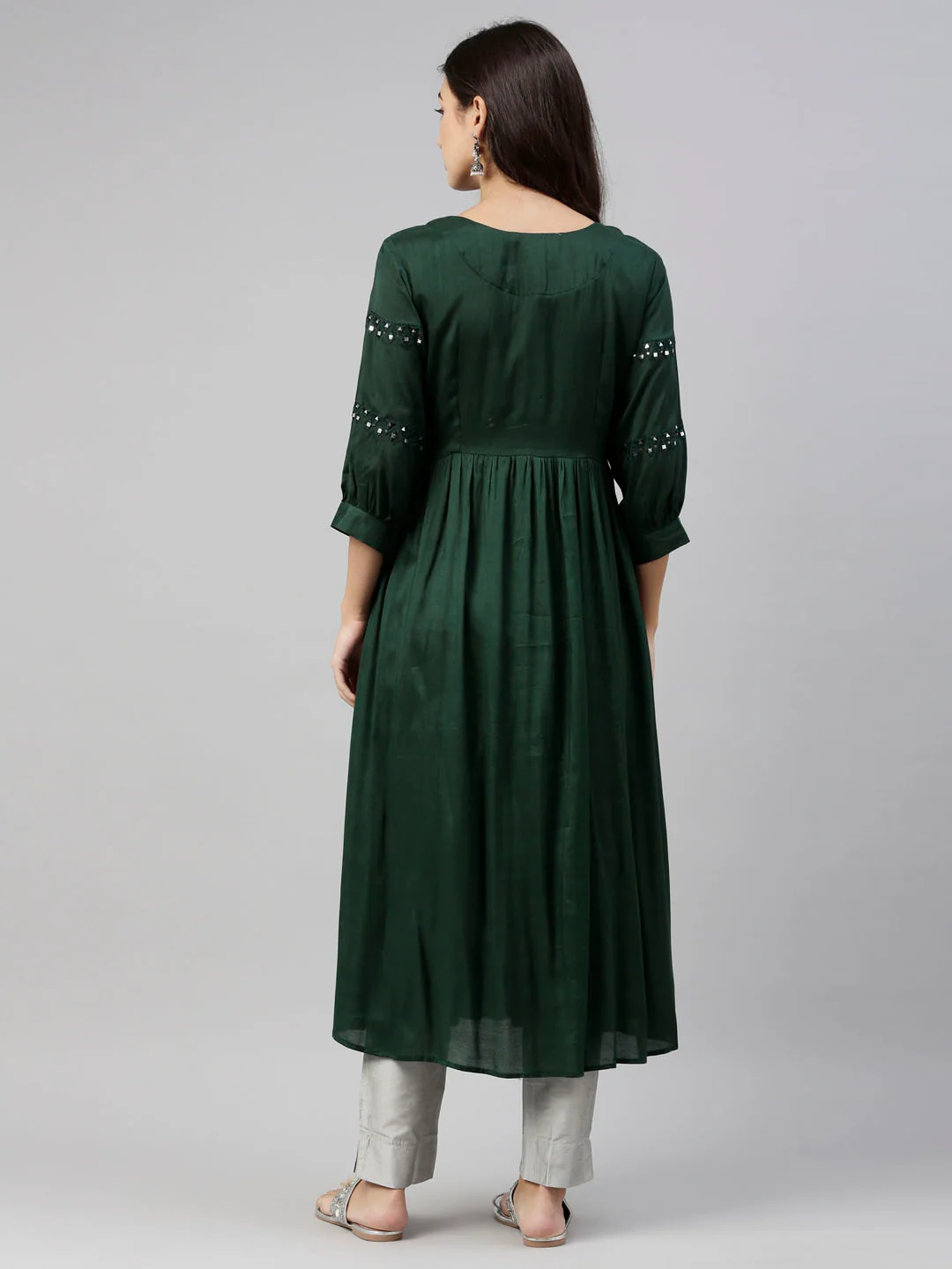 Neerus Green Color Santoon Fabric Tunic - Image 6