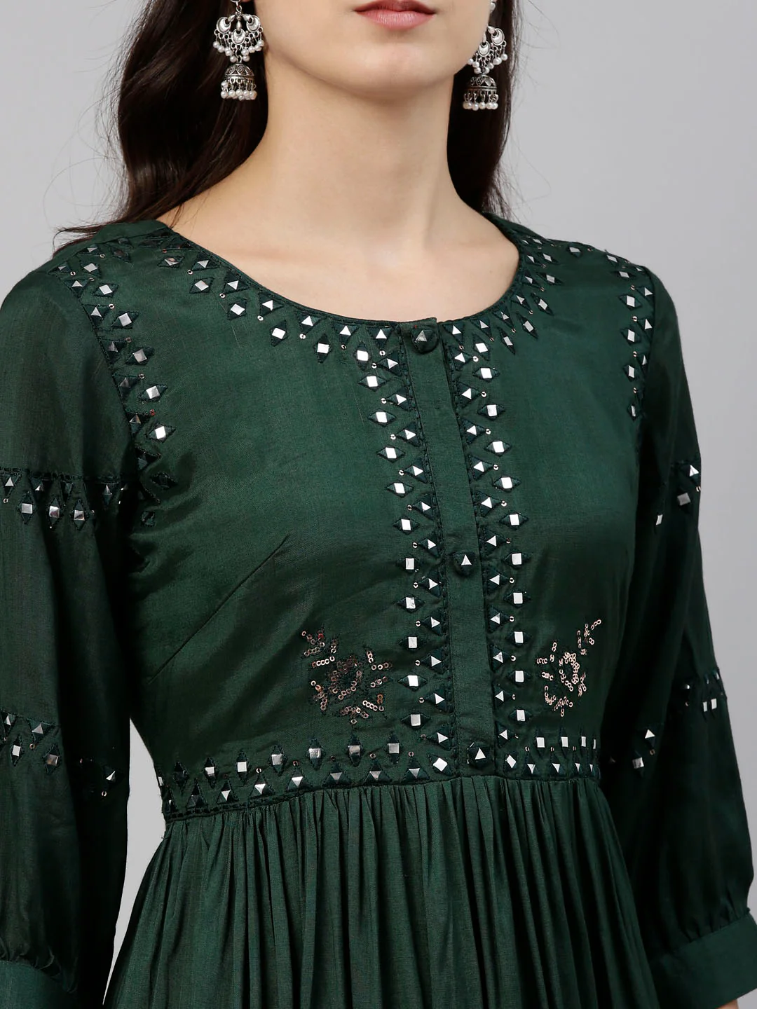 Neerus Green Color Santoon Fabric Tunic - Image 7