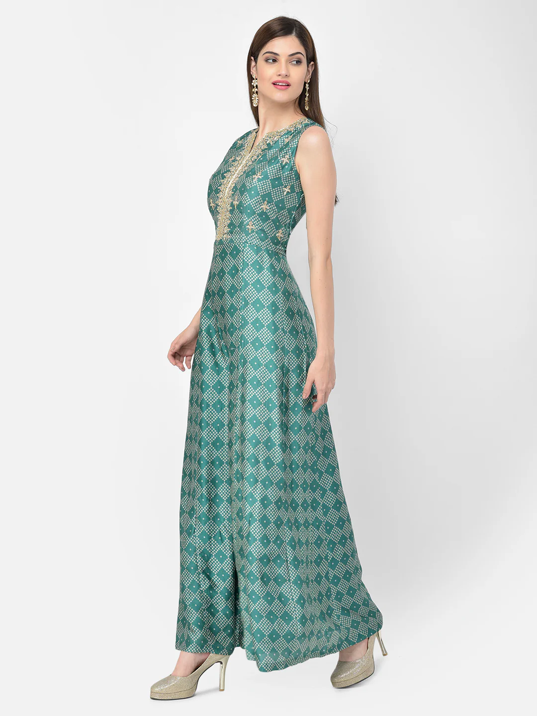 Neerus Green Color Silk Fabric Jump Suit - Image 2