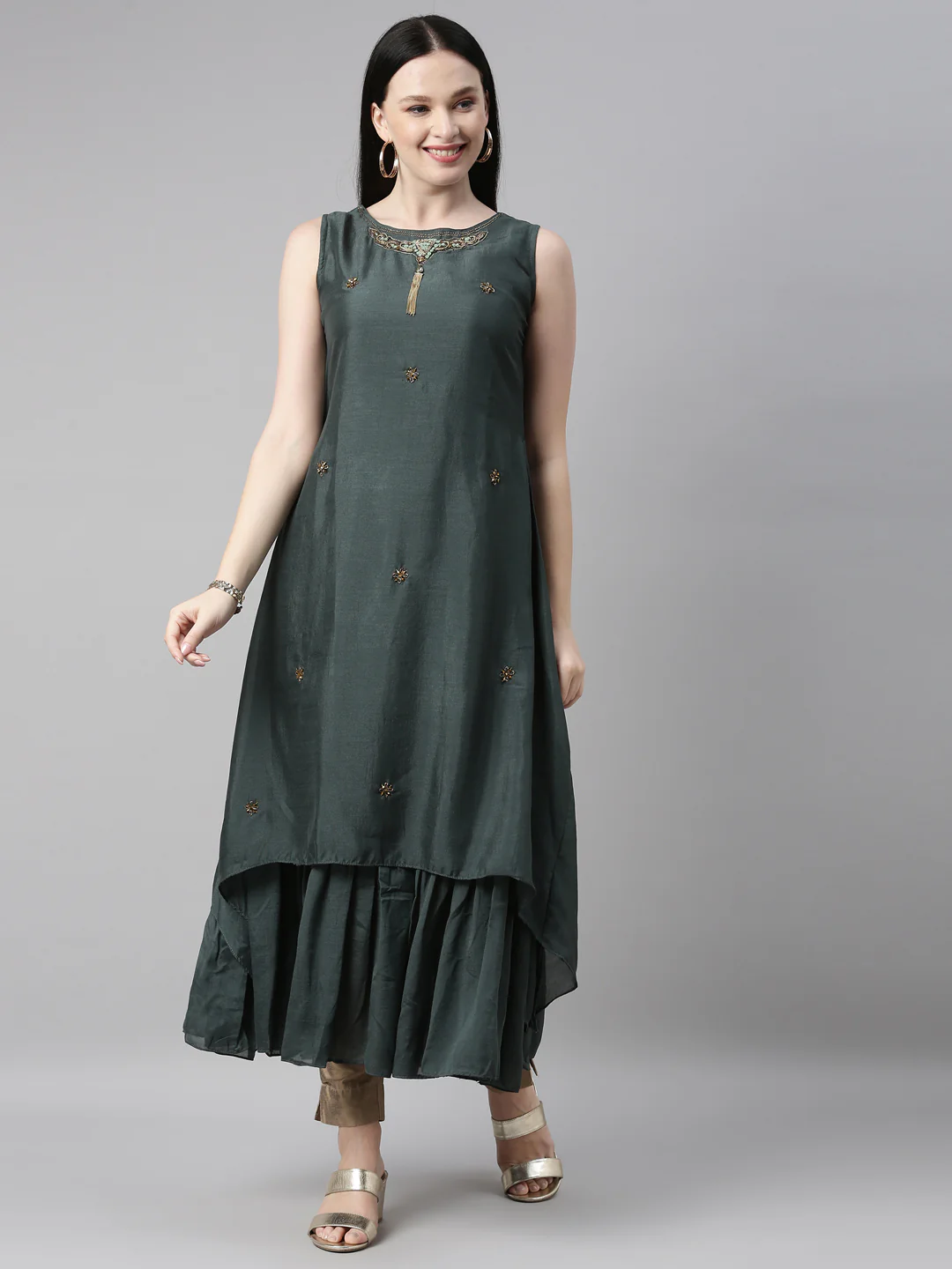 Neerus Green Color Silk Fabric Kurta