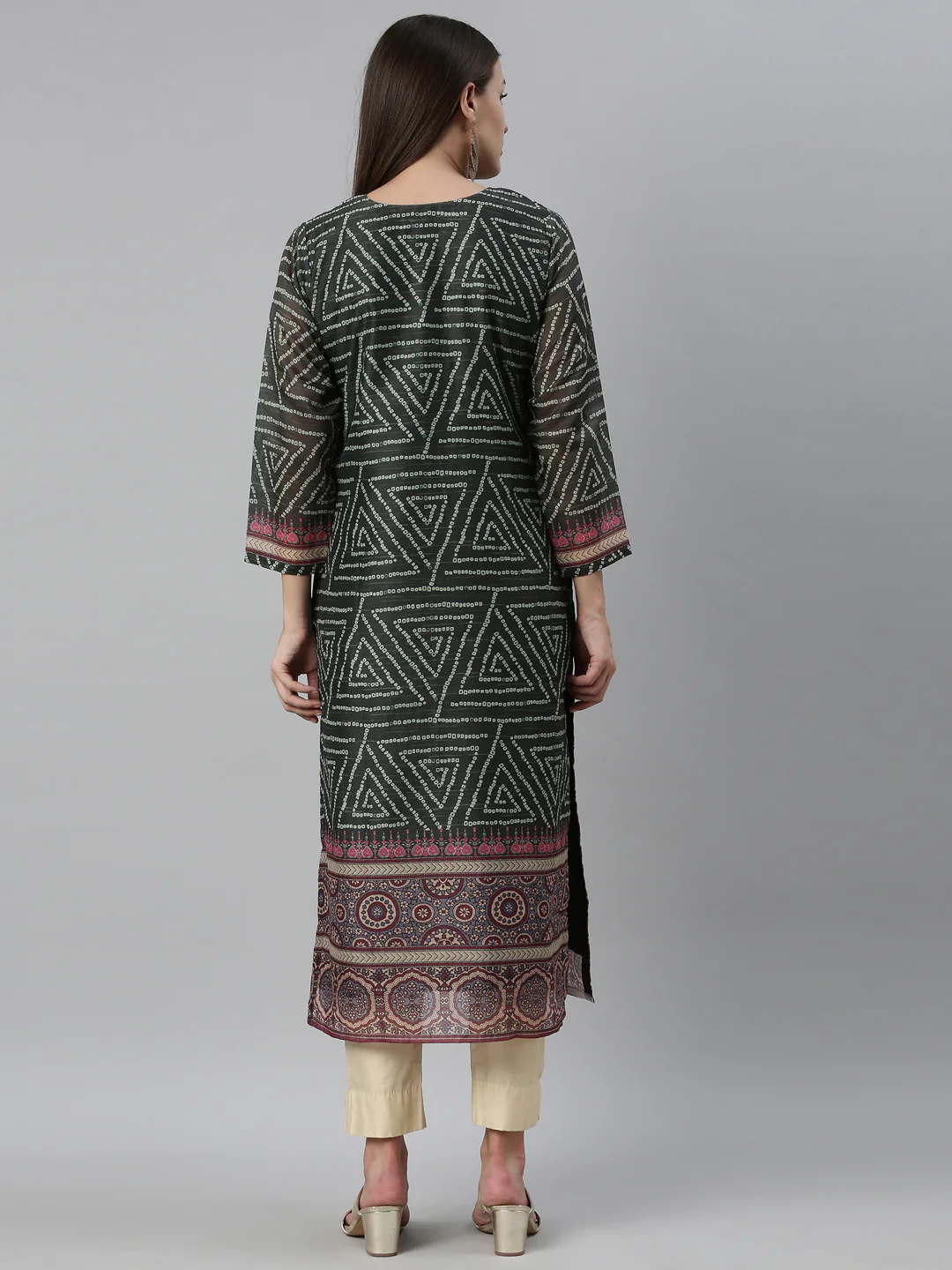 Neerus Green Color Silk Fabric Kurta - Image 5
