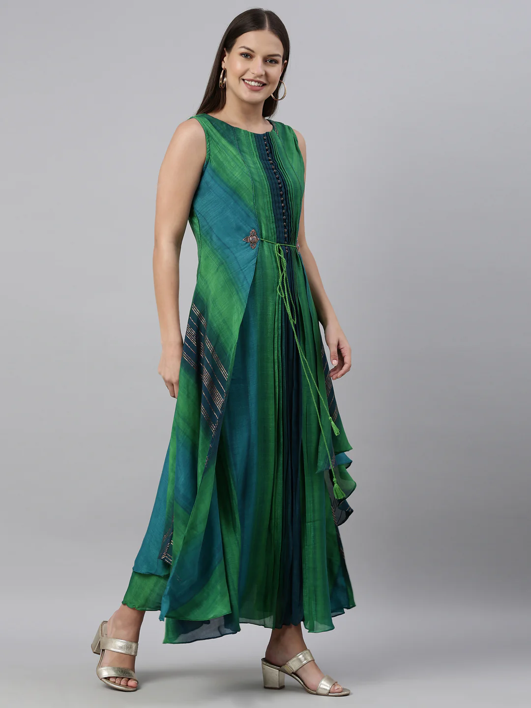 Neerus Green Color Silk Fabric Kurta - Image 4