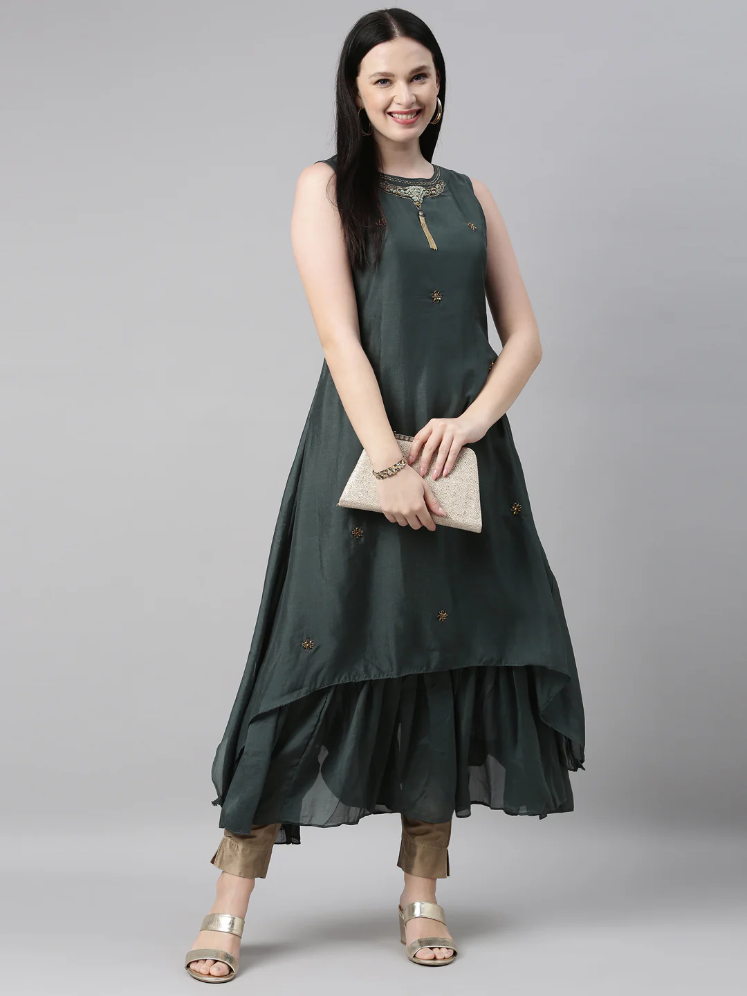 Neerus Green Color Silk Fabric Kurta - Image 6