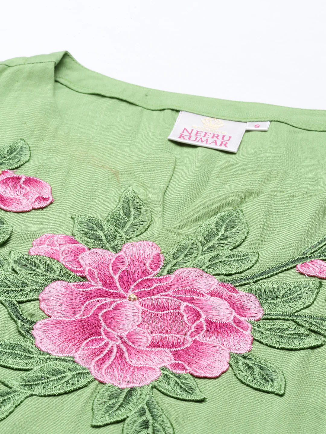 Neerus Green Color Slub Rayon Fabric Kurta - Image 5