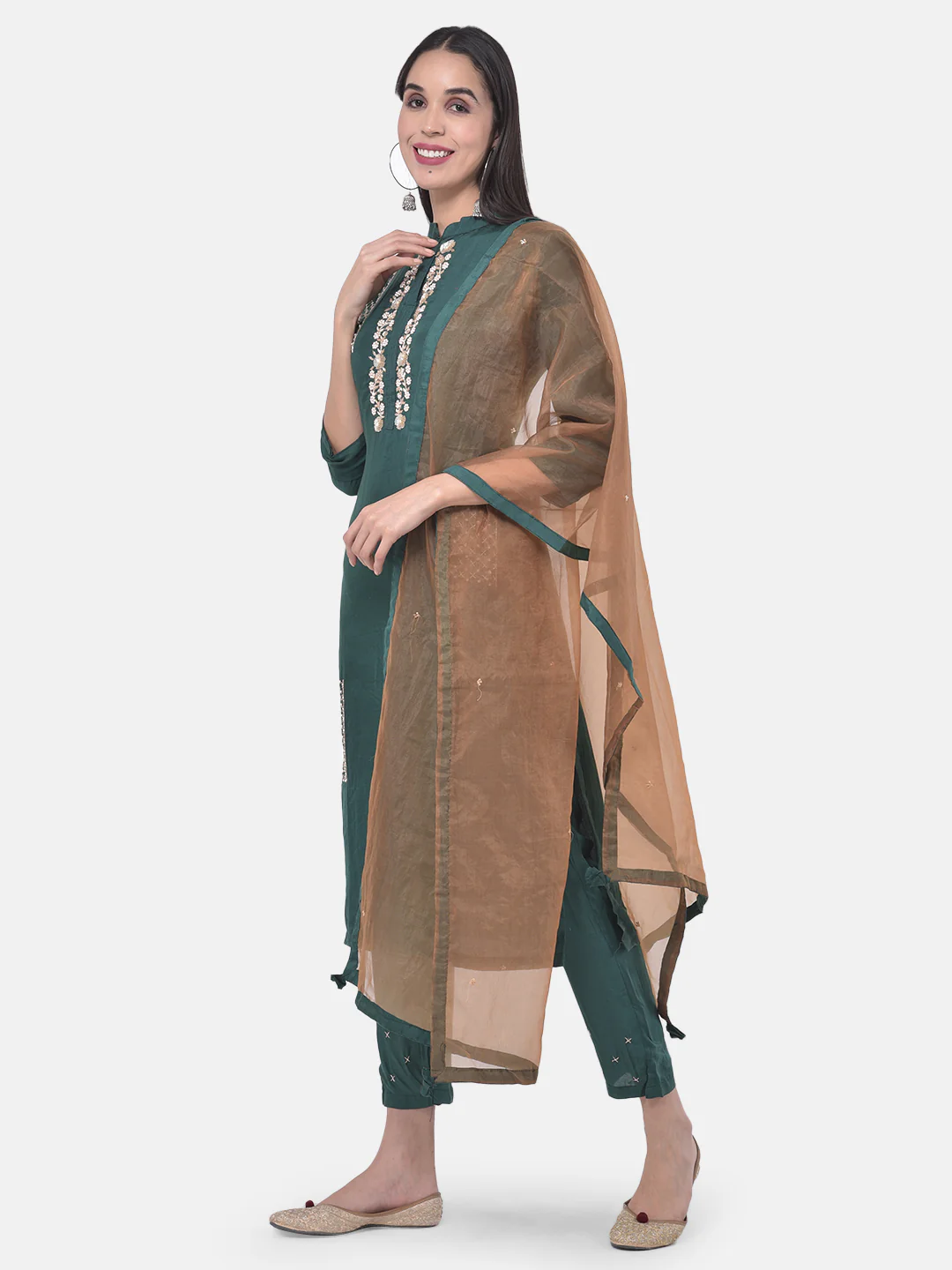 Neerus Green Embellished Kurta With Pant & Dupatta - Image 3