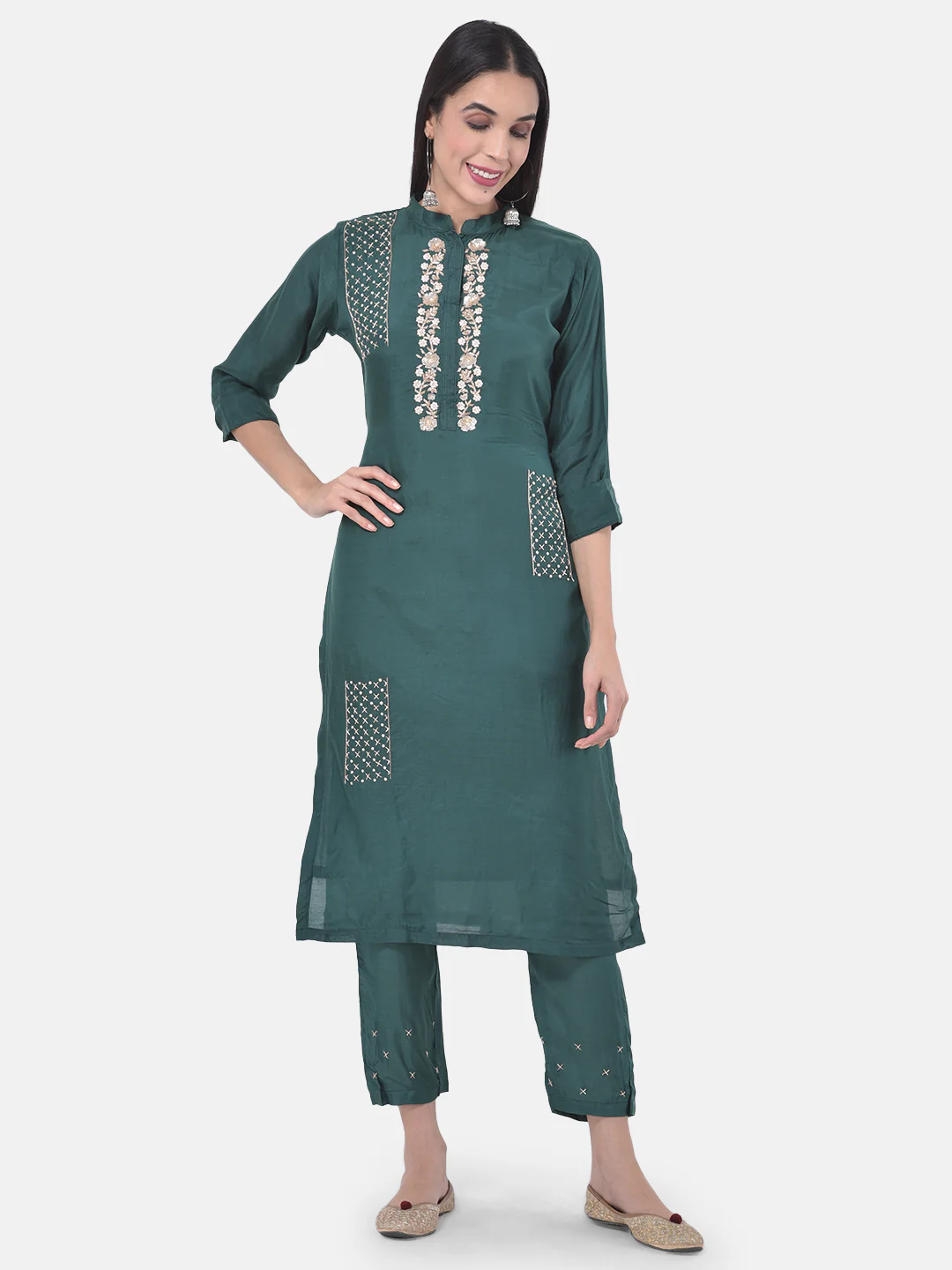 Neerus Green Embellished Kurta With Pant & Dupatta - Image 7