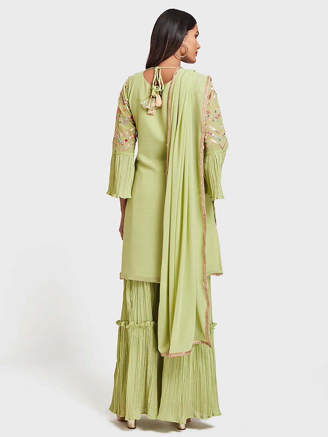 Neerus Green Embellished Kurta With Sharara & Dupatta - Image 3