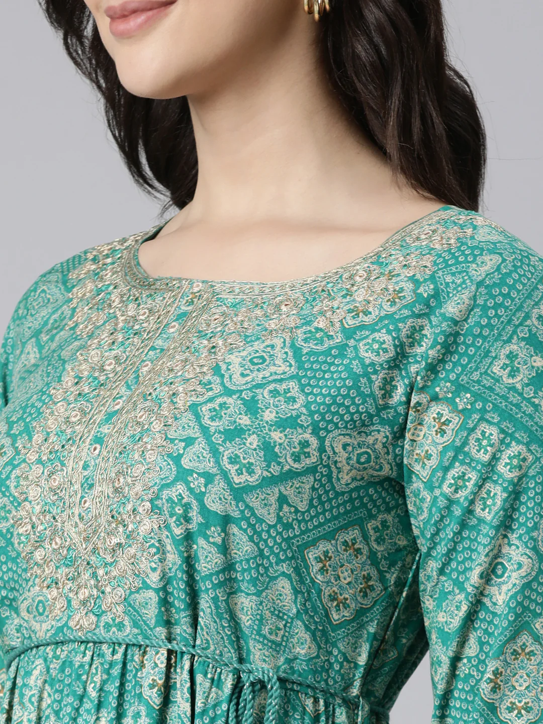 Neerus Green Flared Casual Floral Fit and Flare Dresses - Image 4