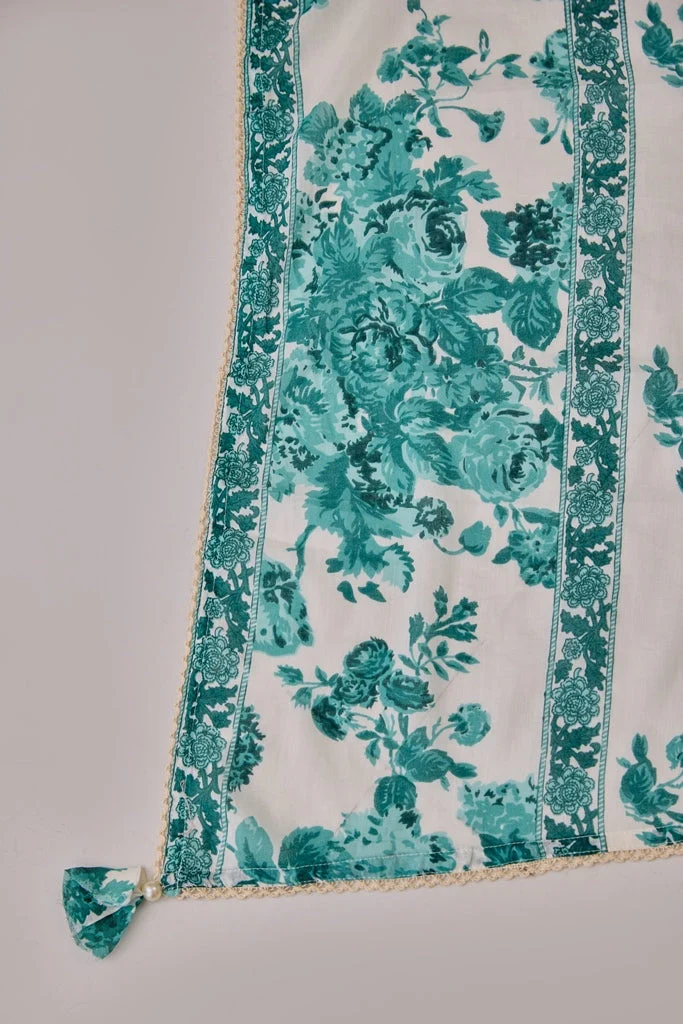 Neerus Green Flared Floral Kurta And Trousers With Dupatta - Image 7