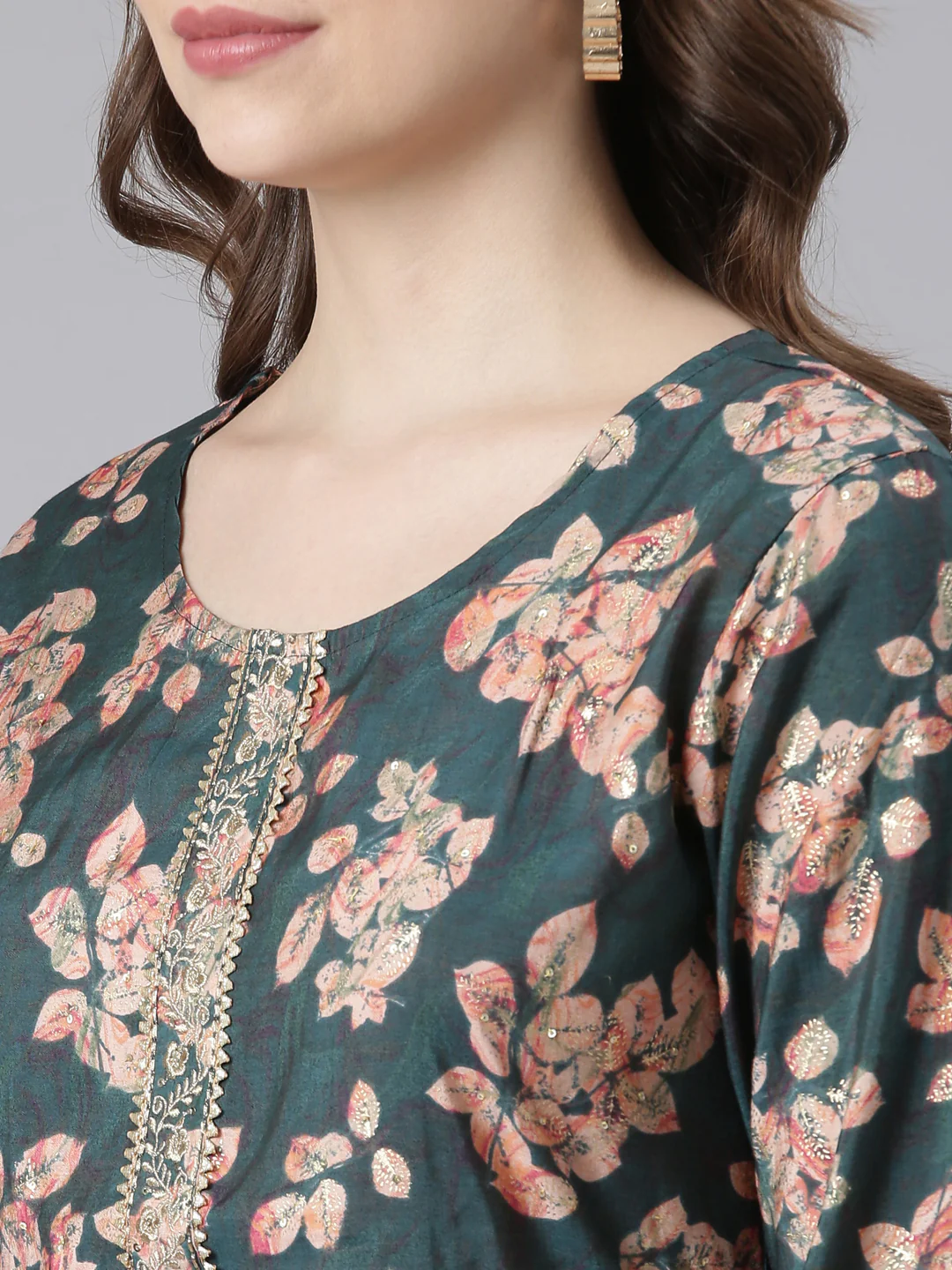 Neerus Green Model Straight Casual Ethnic Motifs Kurta and Trouser with Dupatta - Image 5