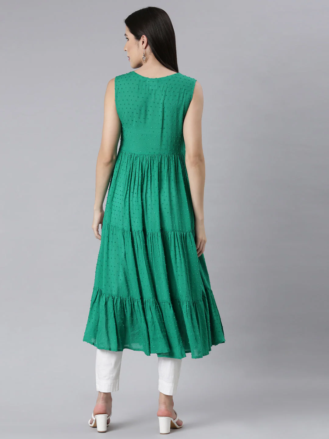 Neerus Green Panelled Anarkali Embellished Kurta - Image 3
