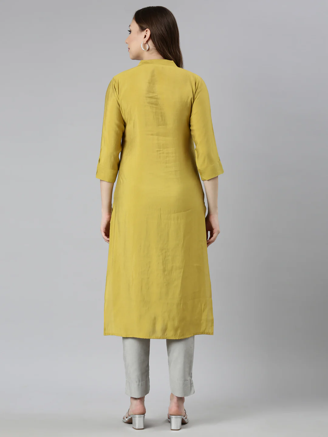 Neerus Green Panelled Straight Embellished Kurta - Image 3