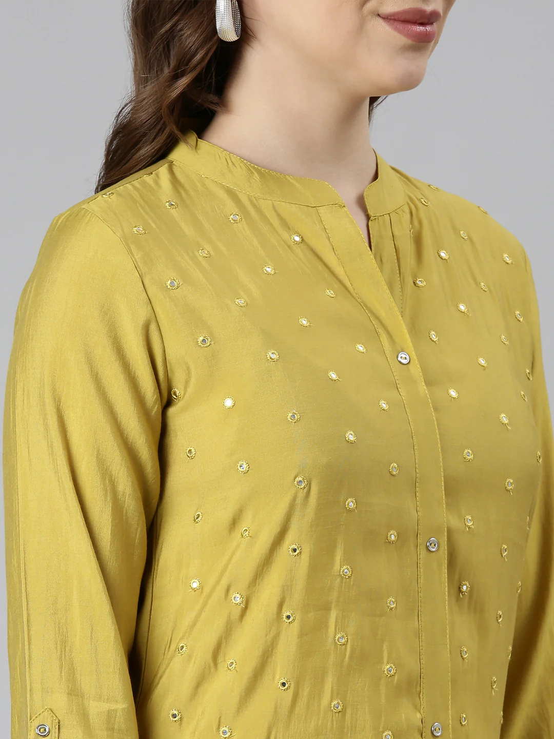 Neerus Green Panelled Straight Embellished Kurta - Image 5