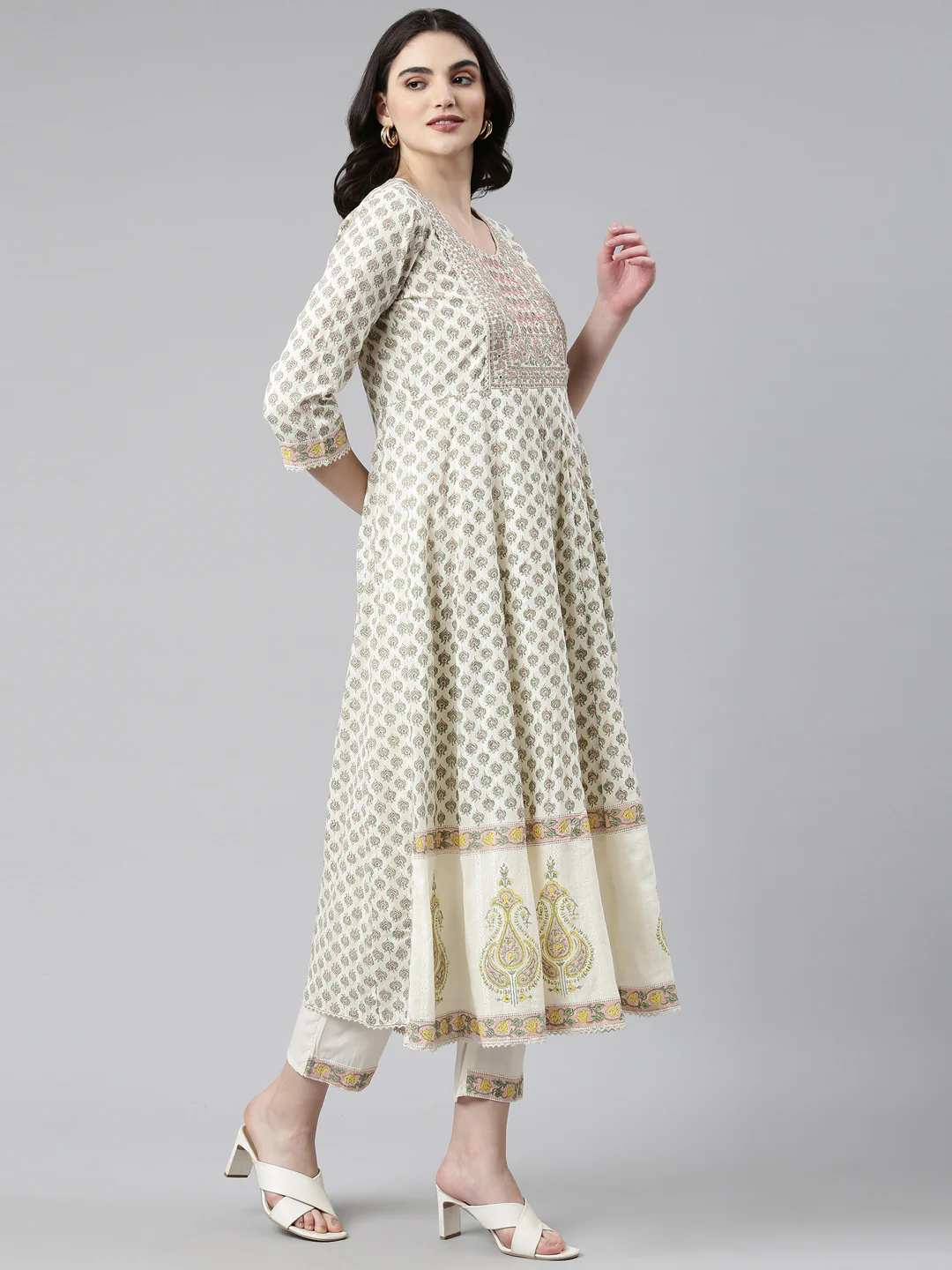 Neerus Green Pleated Anarkali Printed Readymade suits - Image 2
