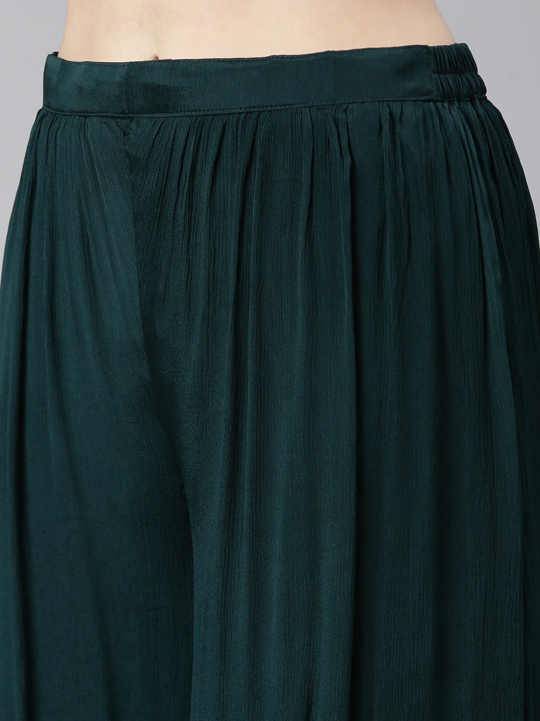 Neerus Green Pleated Straight Embroidered Kurta And Palazzos With Dupatta - Image 6