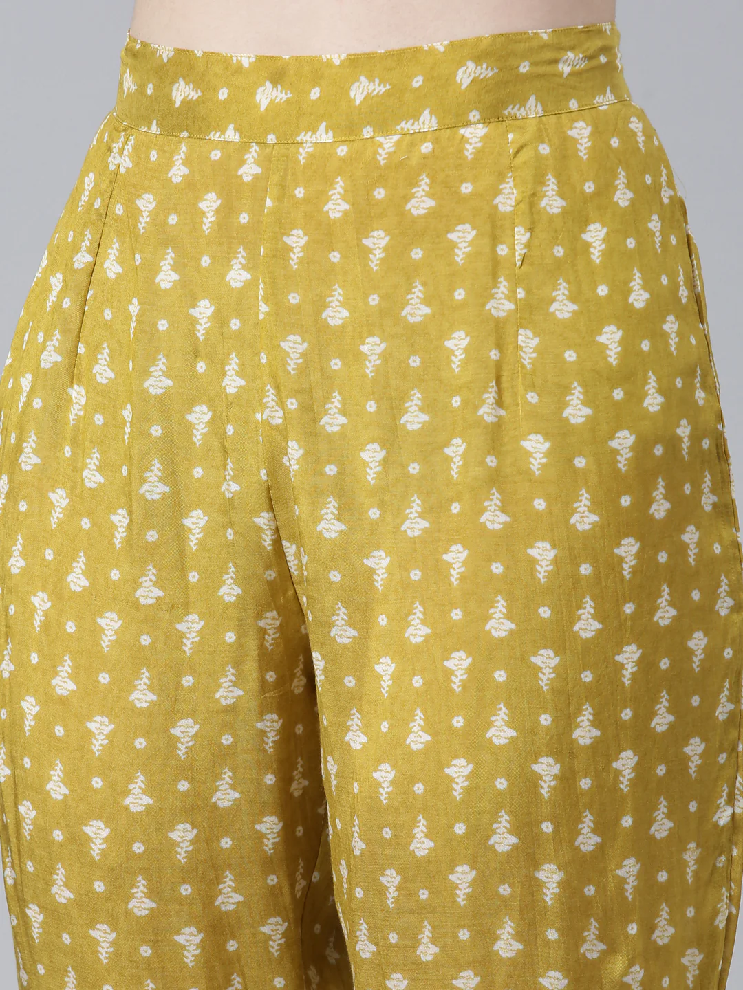Neerus Green Pleated Straight Printed Kurta And Trousers - Image 6