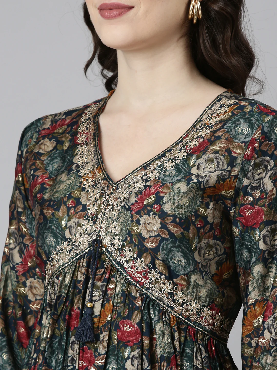 Neerus Green Pleated Straight Printed Readymade suits - Image 4