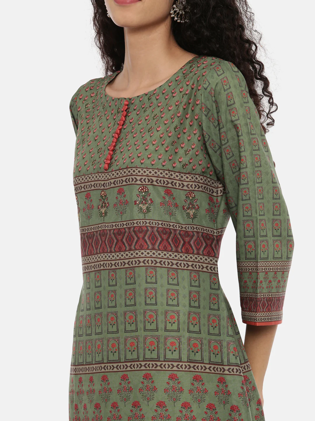 Neerus Green Printed A Line Kurta - Image 2