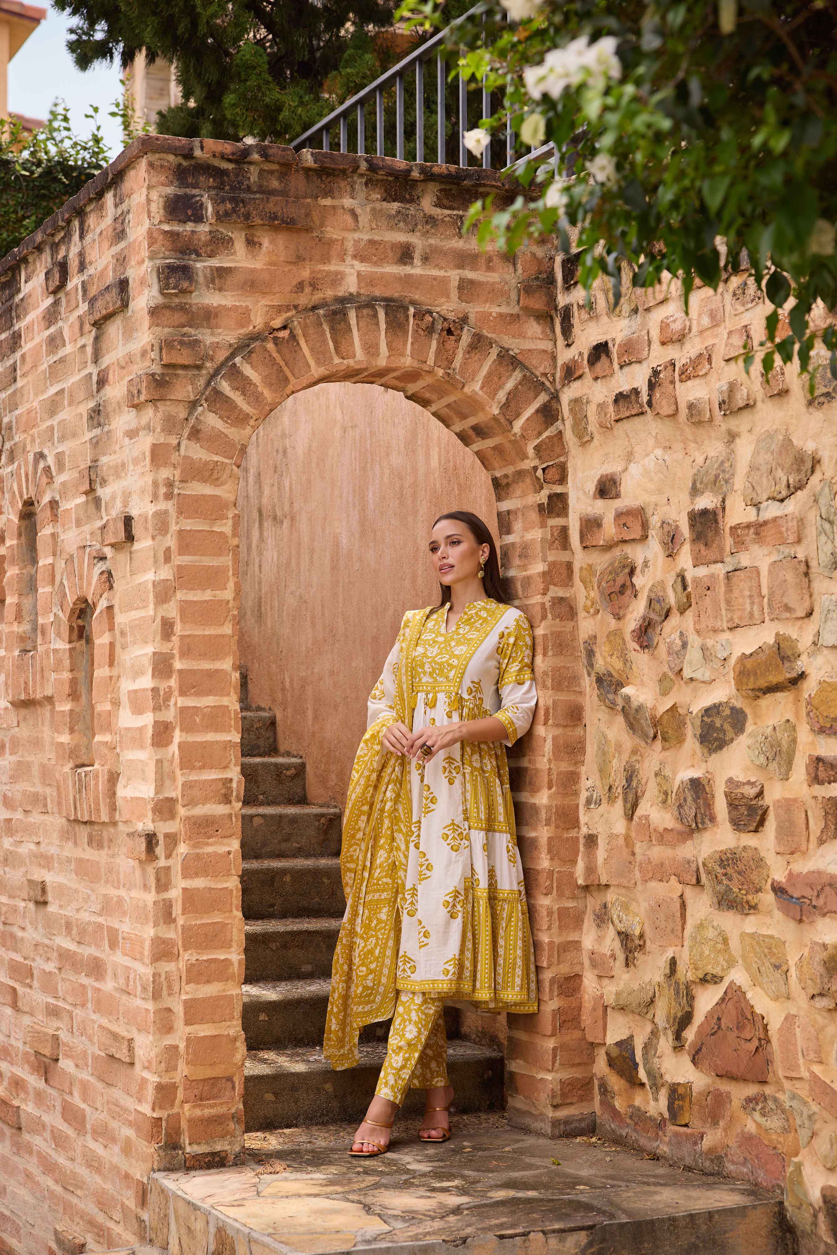 Neerus M Green Printed Anarkali Kurta and Trousers With Dupatta - Image 2