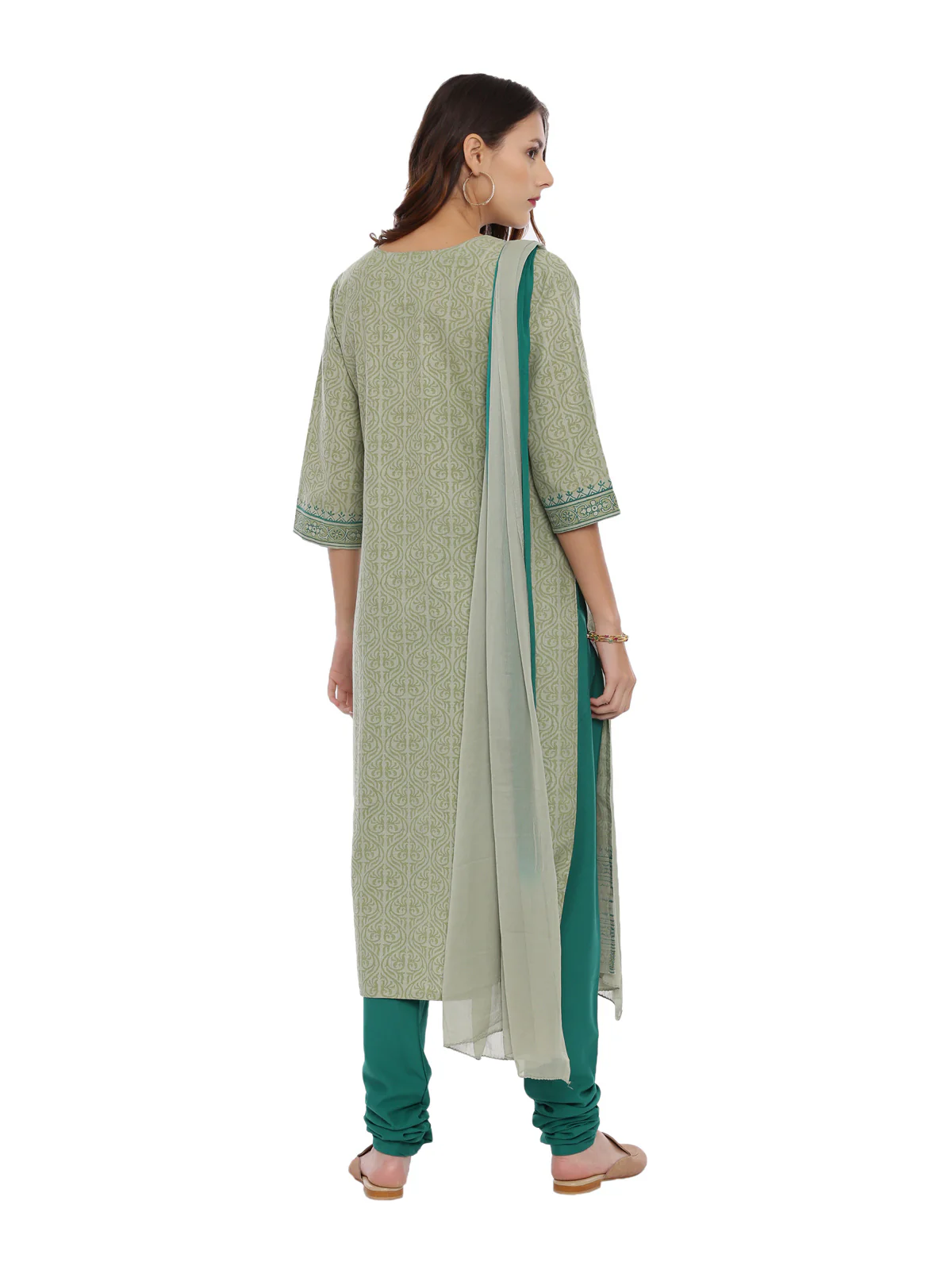 Neerus Green Printed Kurta With Churidar & Dupatta - Image 4