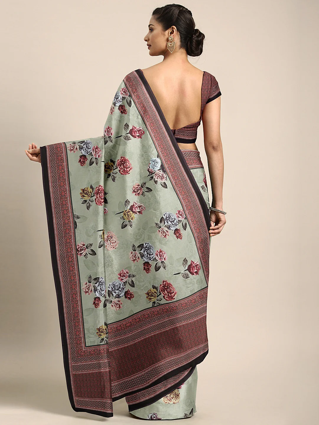 Neerus Green Printed Saree With Blouse - Image 2