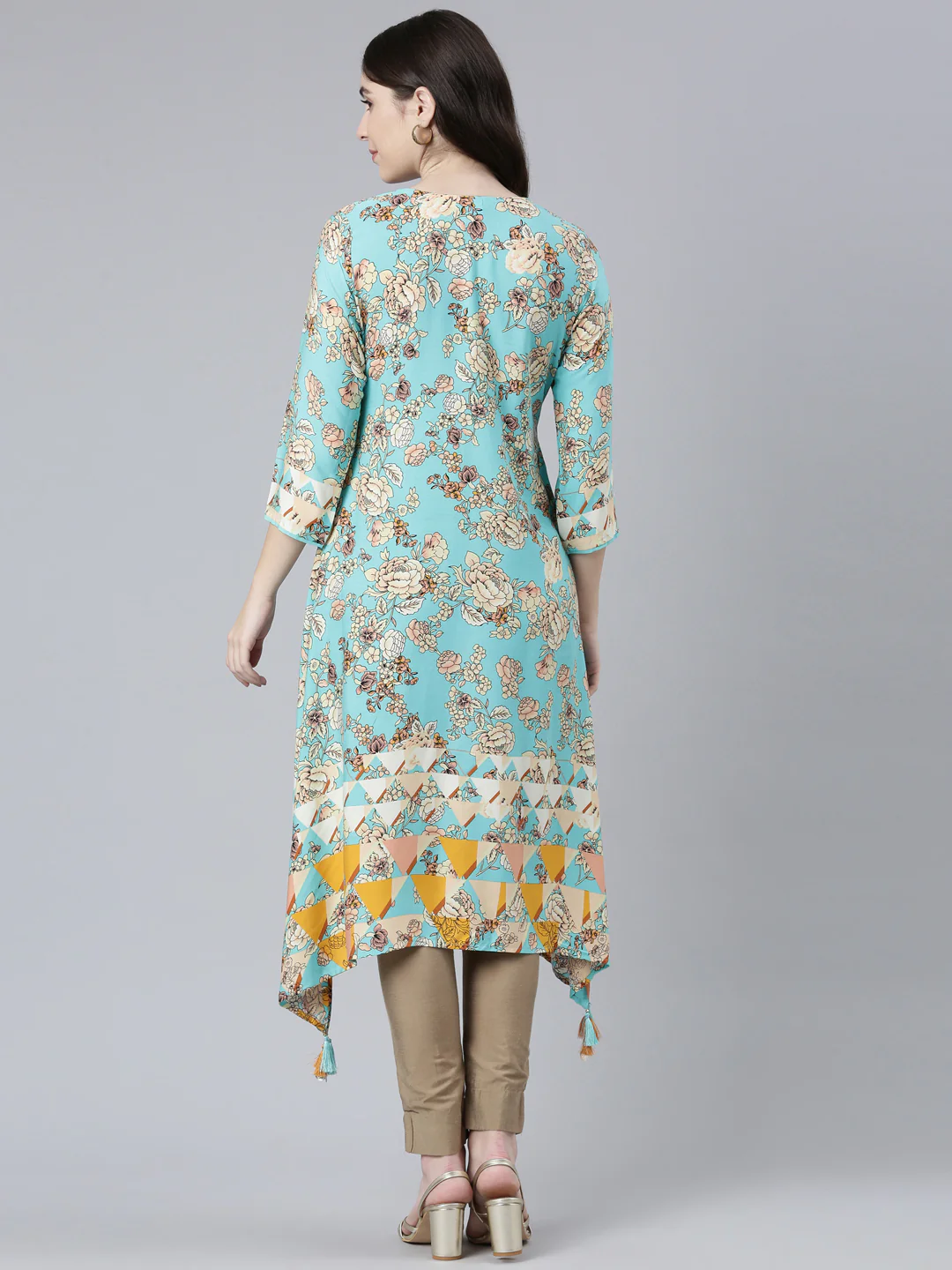 Neerus Green Regular A-Line Printed Kurta - Image 3