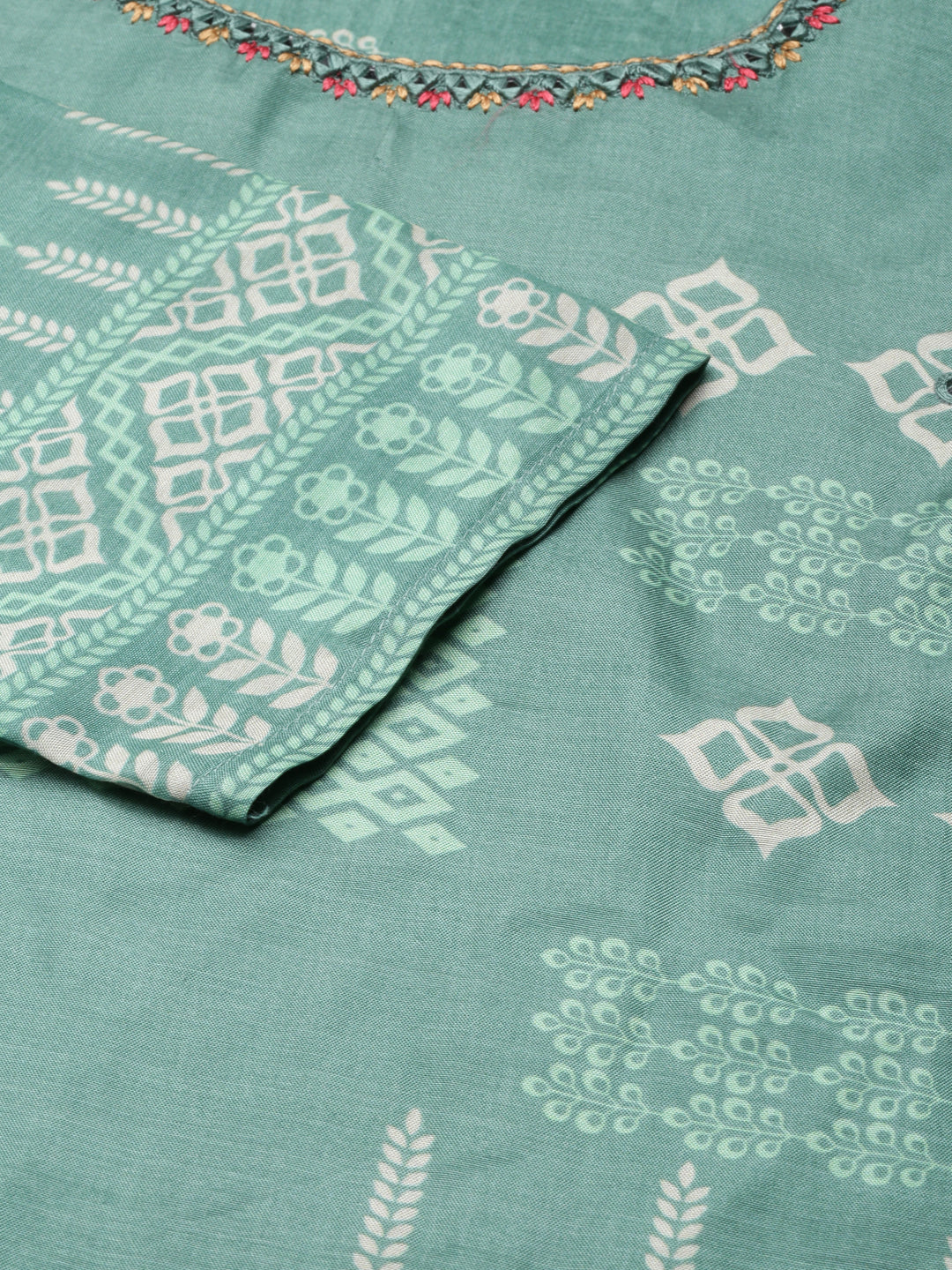 Neerus Green Regular High-Low Kurta - Image 5