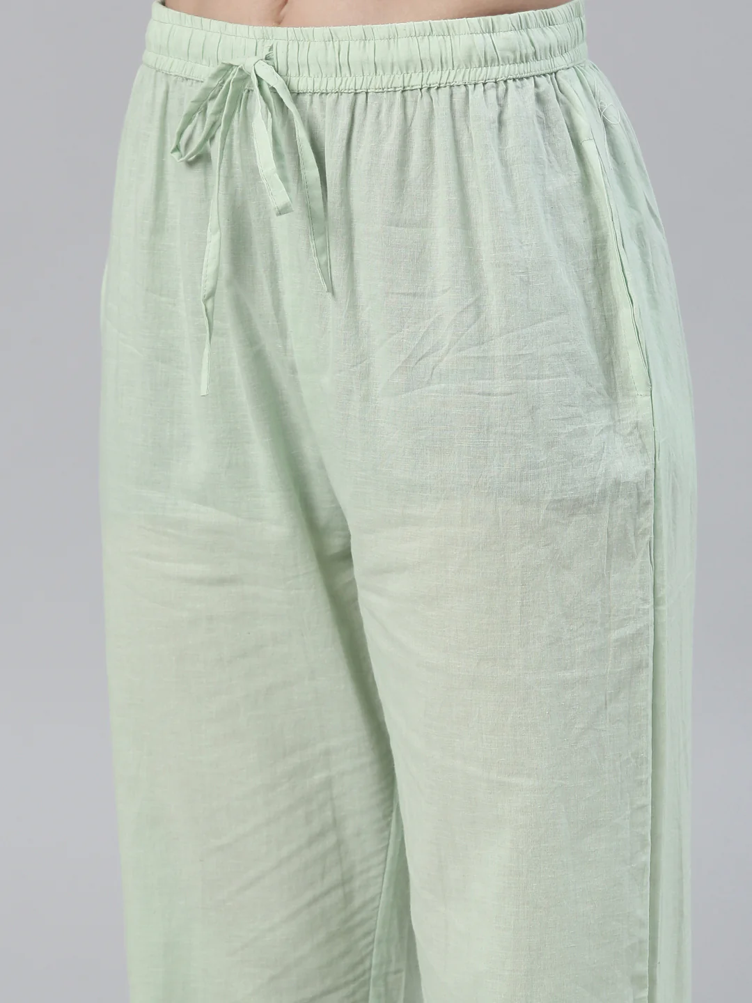 Neerus Green Regular Knee Length Embroidered Kurta Solid Trousers With Dupatta - Image 6