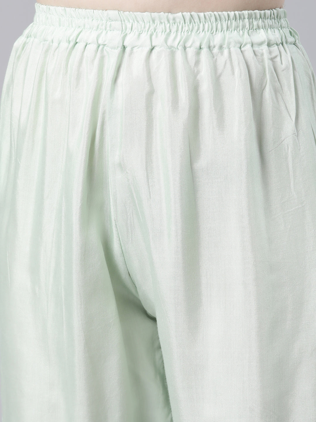Neerus Green Regular Knee Length Printed Kurta Solid Trousers With Dupatta - Image 6