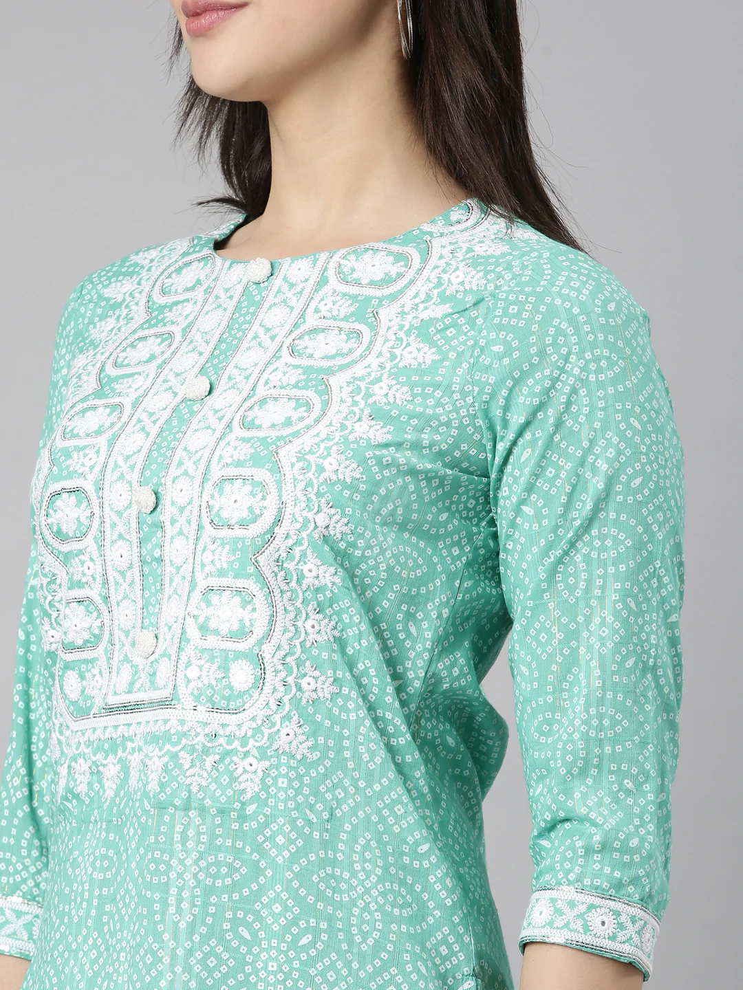 Neerus Green Regular Straight Bandhani Kurta - Image 4