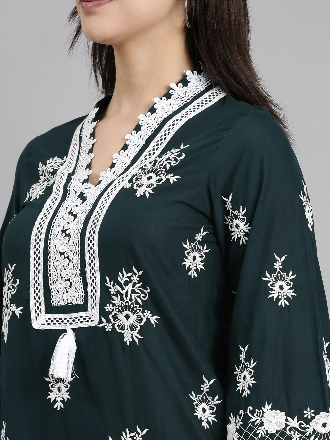 Neerus Green Regular Straight Floral Kurta And  Trousers With Dupatta - Image 7