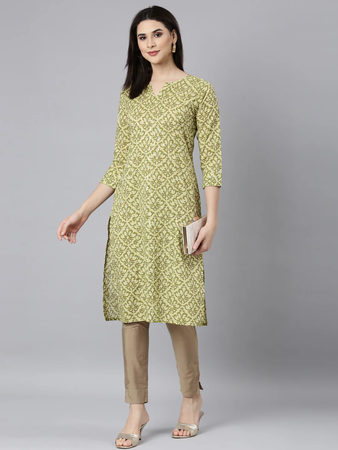 Neerus Green Regular Straight Floral Kurta - Image 5