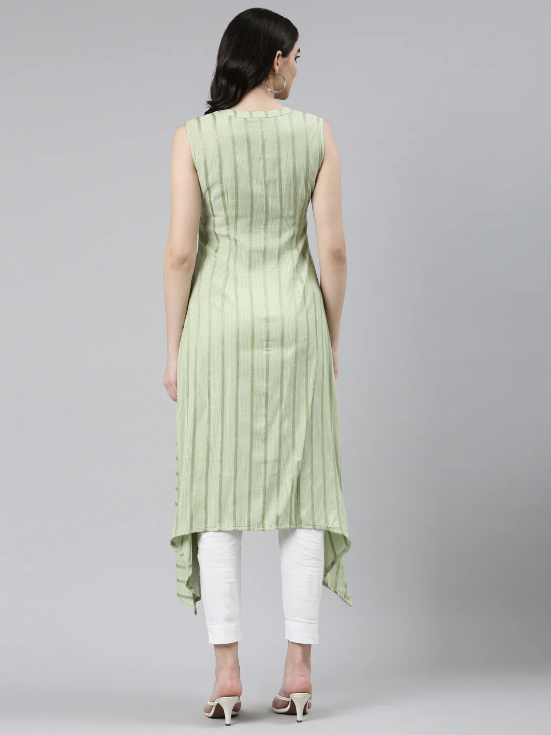 Neerus Green Straight Casual Embroidered Dress - Image 3