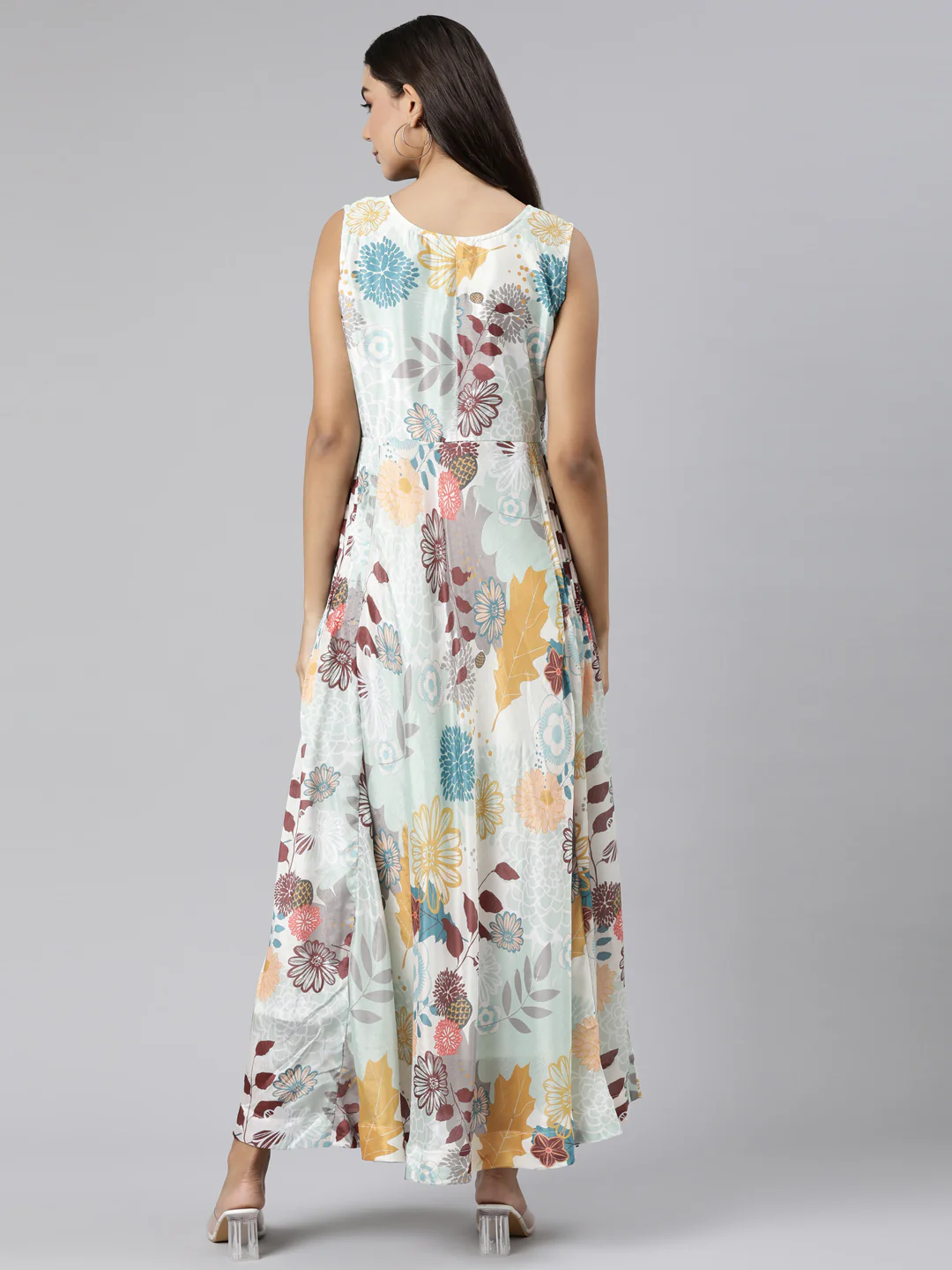 Neerus Green Straight Casual Floral Dresses - Image 3