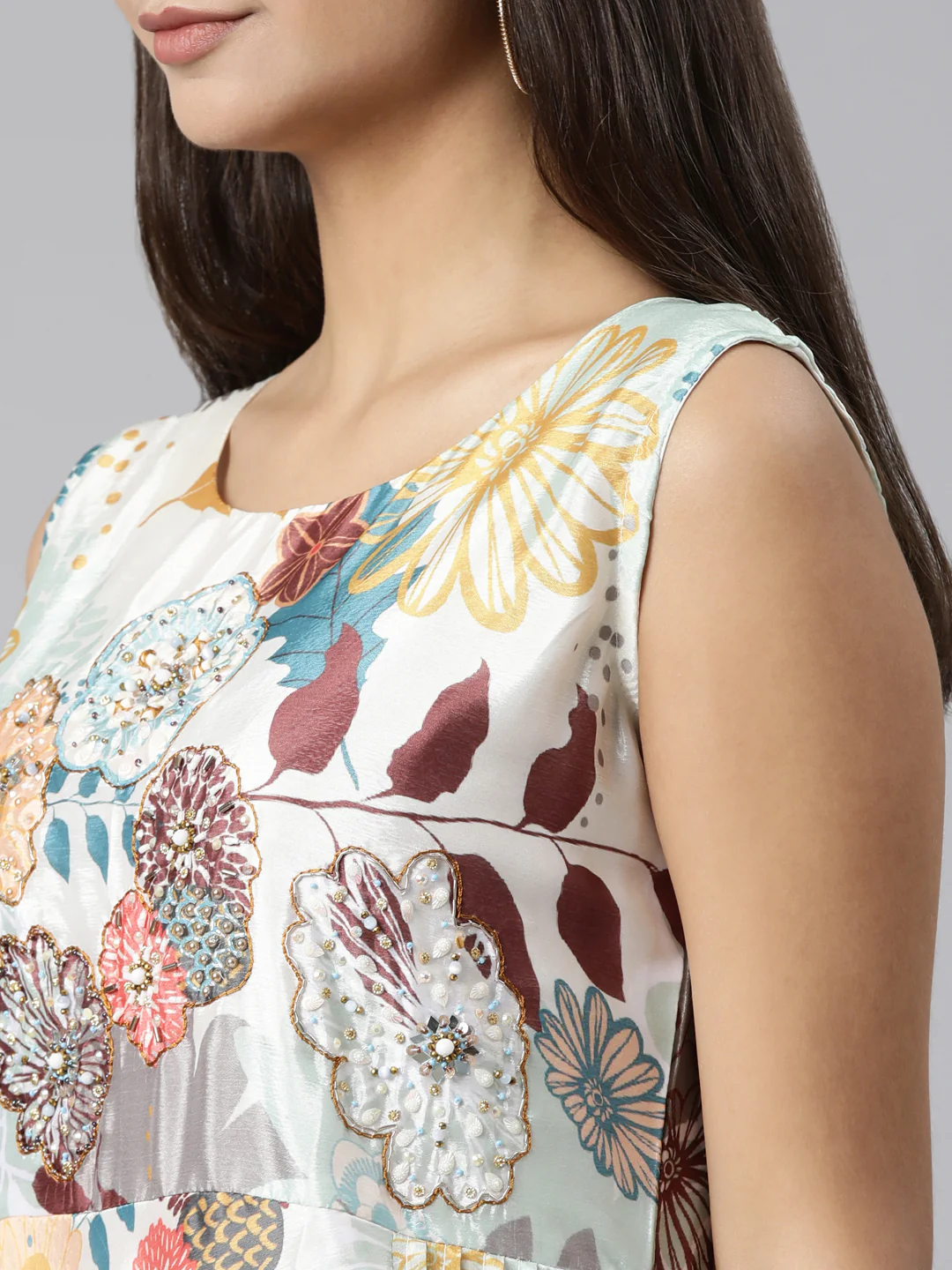 Neerus Green Straight Casual Floral Dresses - Image 4