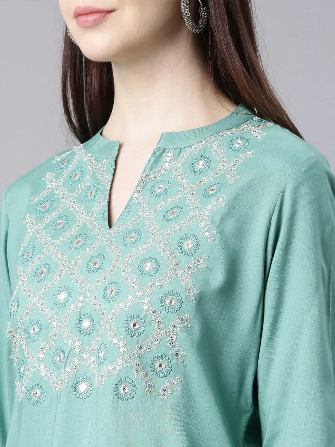Neerus Green Straight Casual Floral Straight Kurta - Image 5