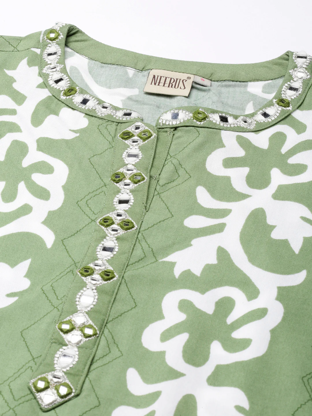 Neerus Green Straight Casual Floral Straight Kurta - Image 4