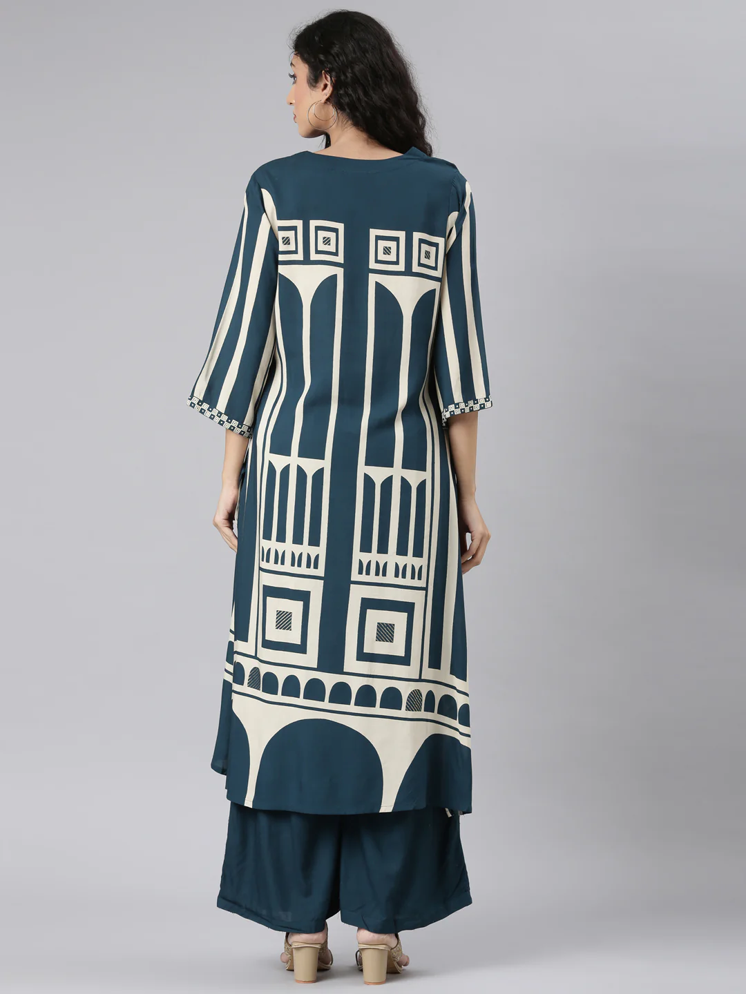 Neerus Green Straight Casual Kurta and Plazzo - Image 4