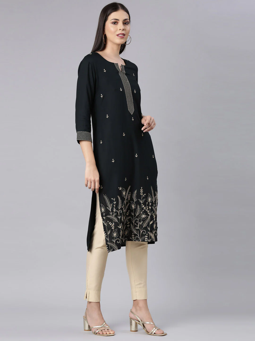 Neerus Green Straight Casual Solid Straight Kurta - Image 3