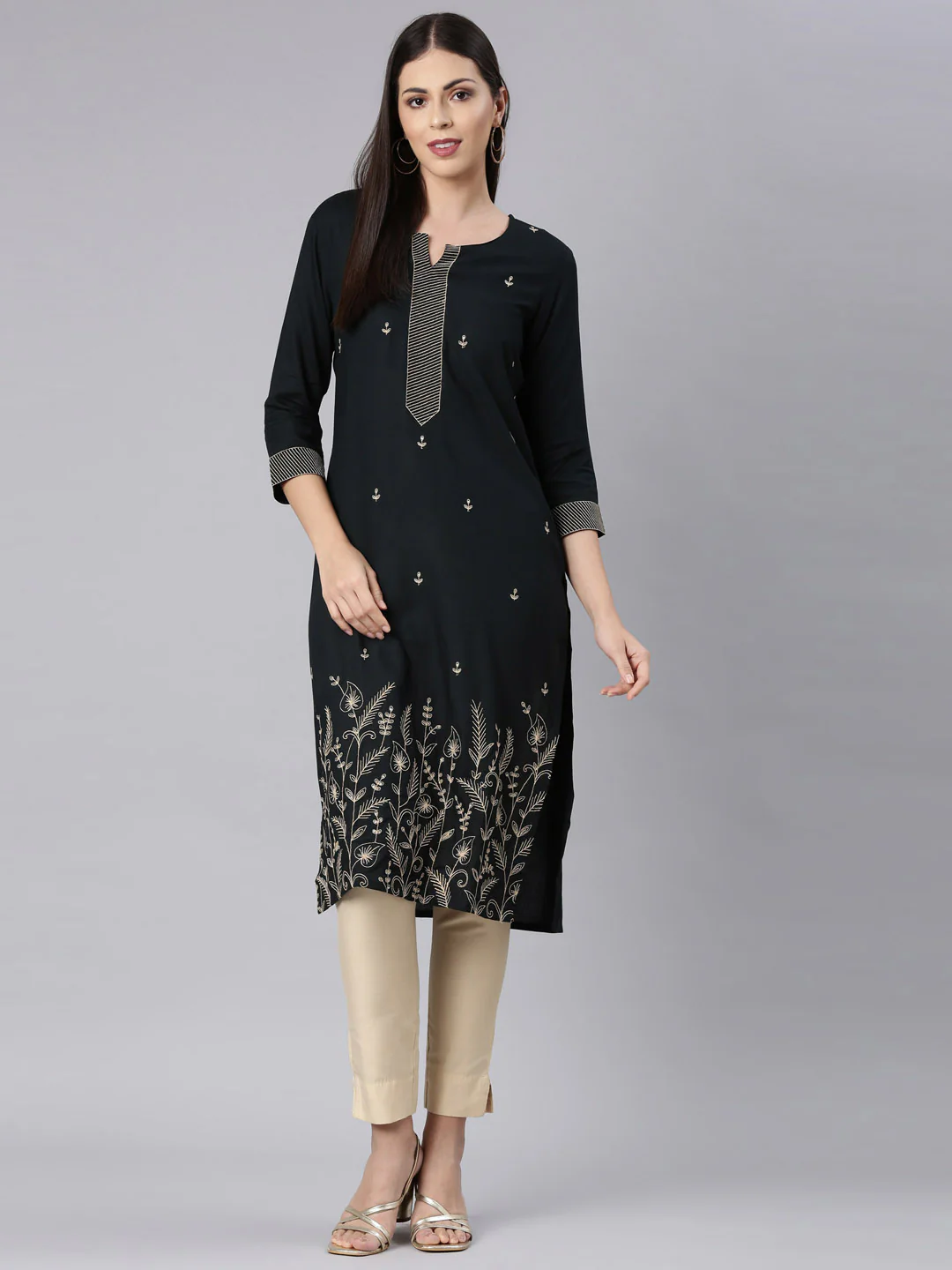 Neerus Green Straight Casual Solid Straight Kurta - Image 6