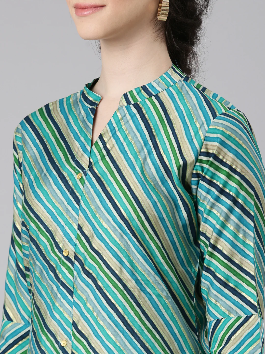 Neerus Green Straight Casual Panelled Kurta - Image 4