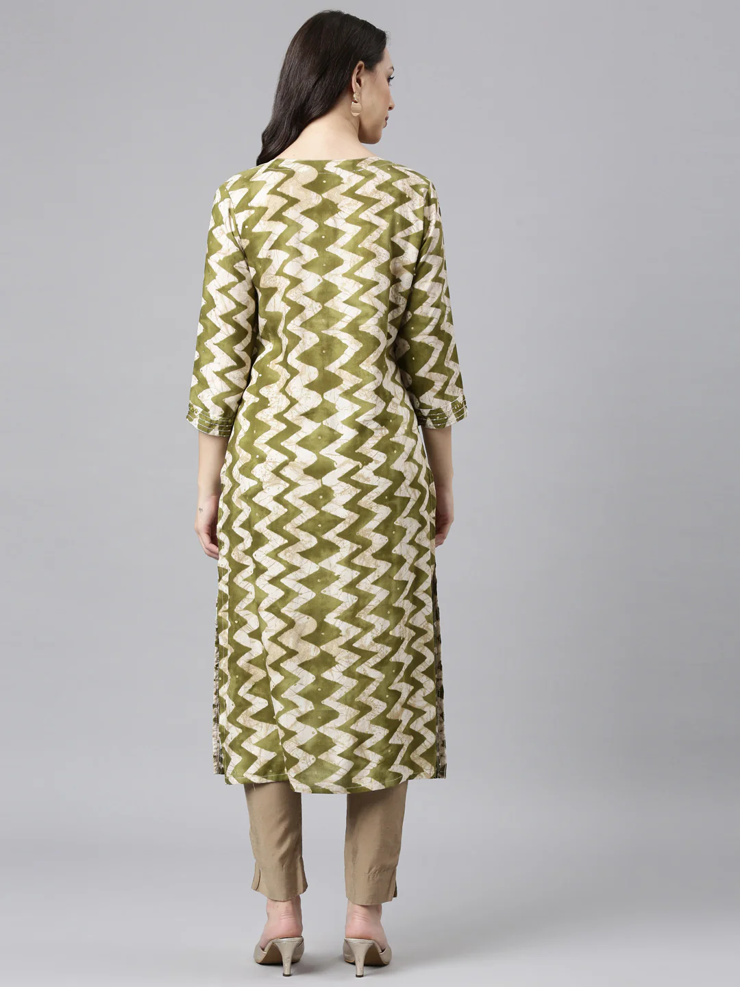 Neerus Green Straight Casual Striped Kurta - Image 3
