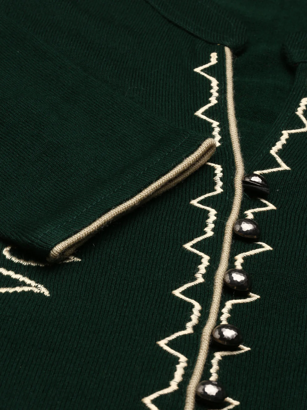 Neerus Green Straight Embroidered Cotton Wool Kurta - Image 5